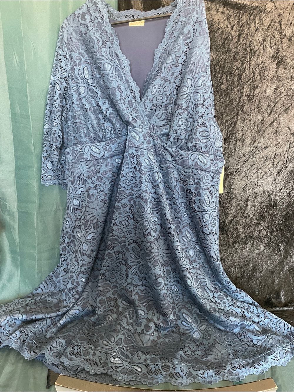 Kiyonna Dusty Blue Lace Wrap Dress